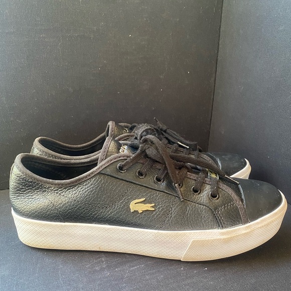 Lacoste Ziane Plus Grand Black and White Pebble Leather Sneakers Gold Accents 8 - Picture 2 of 8